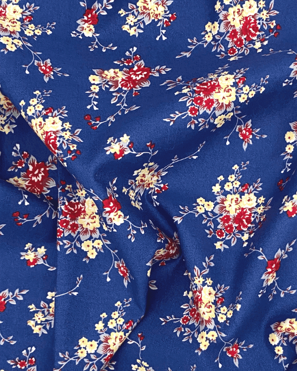 100% Cotton Fabric | Colorful Navy Floral Bouquet Fabric with Blue Yellow Red Flowers 56”WThreadymade