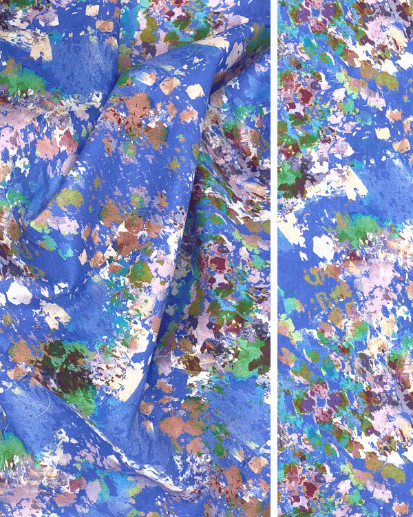 Abstract Blue Floral Fabric | Multicolor Painterly Cotton 58WThreadymade
