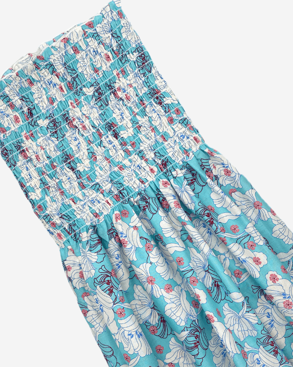 dress fabric cotton Smocked Indigo Blue Floral Stripe Cotton – Shirred Fabric, 50” Wide