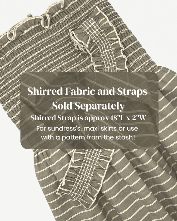 Easy Sew Toddler Dress | Sage Green Beige Striped Cotton Fabric Shirred by the Yard 20” Long 3/4 Yard