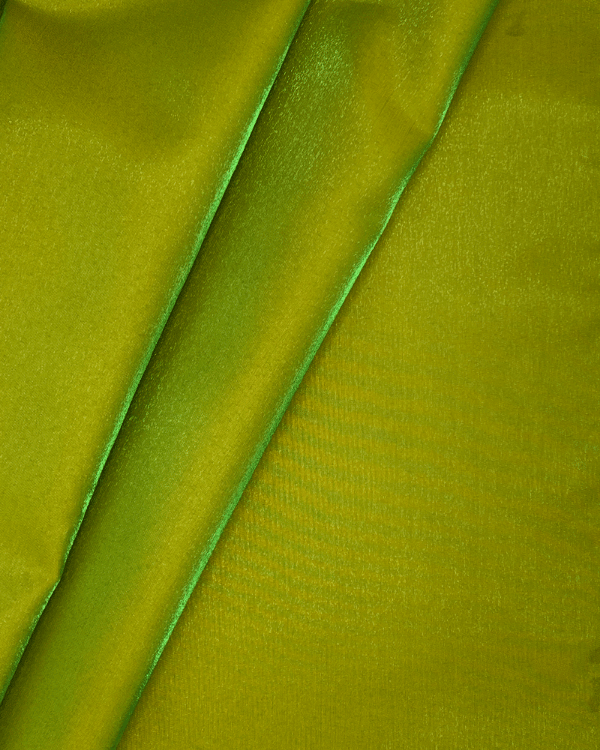 Green Yellow Iridescent Satin Chambray Fabric | Two Tone Shimmer Poly Blend
