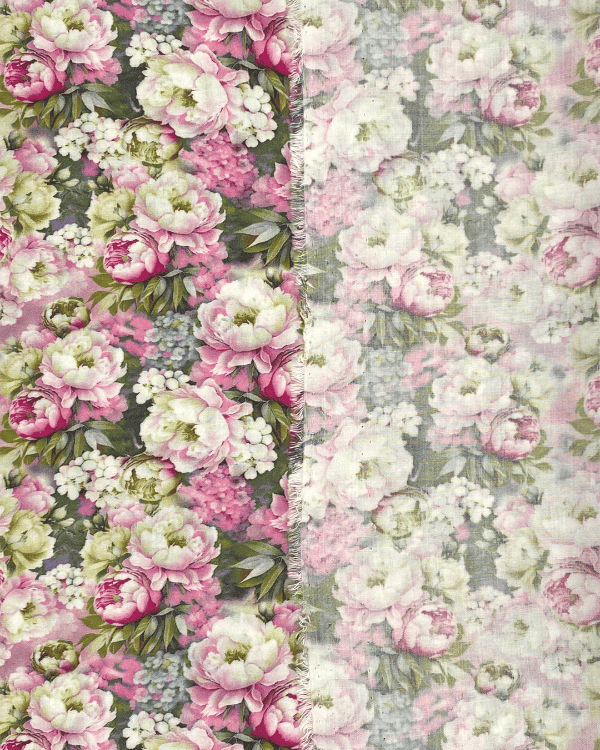 Packed Pink Rose Floral Fabric | Rayon 58W
