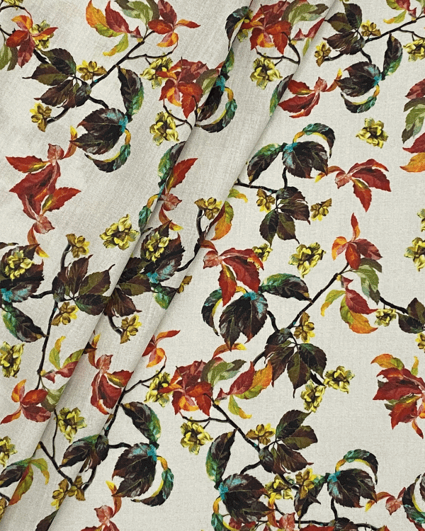 Beige Fall Floral Fabric | Autumn Colors On Cotton Sateen