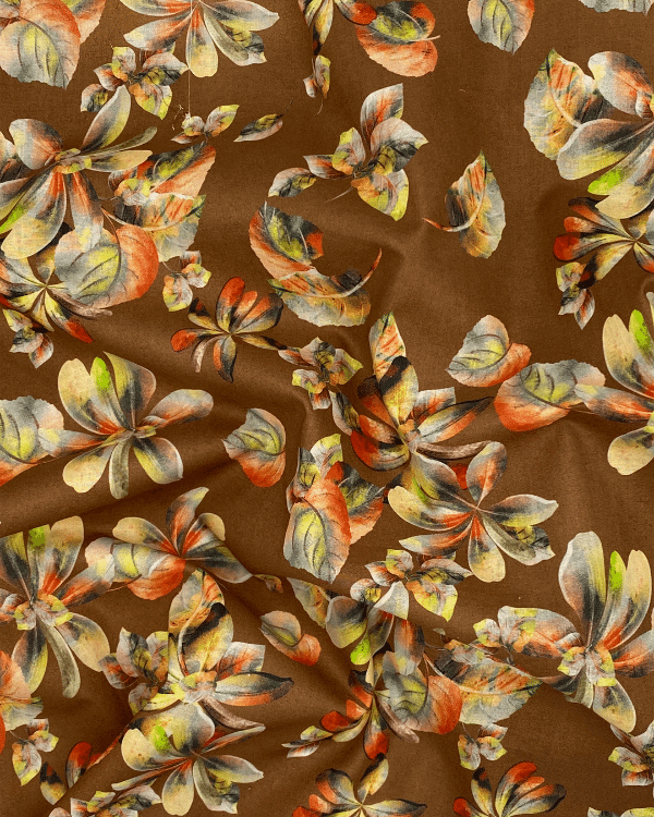 Ombre Fall Foliage Fabric | Caramel Brown Cotton Lawn