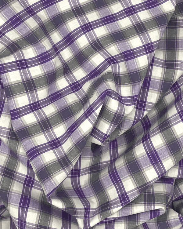 Purple White Grey Plaid Cotton Fabric