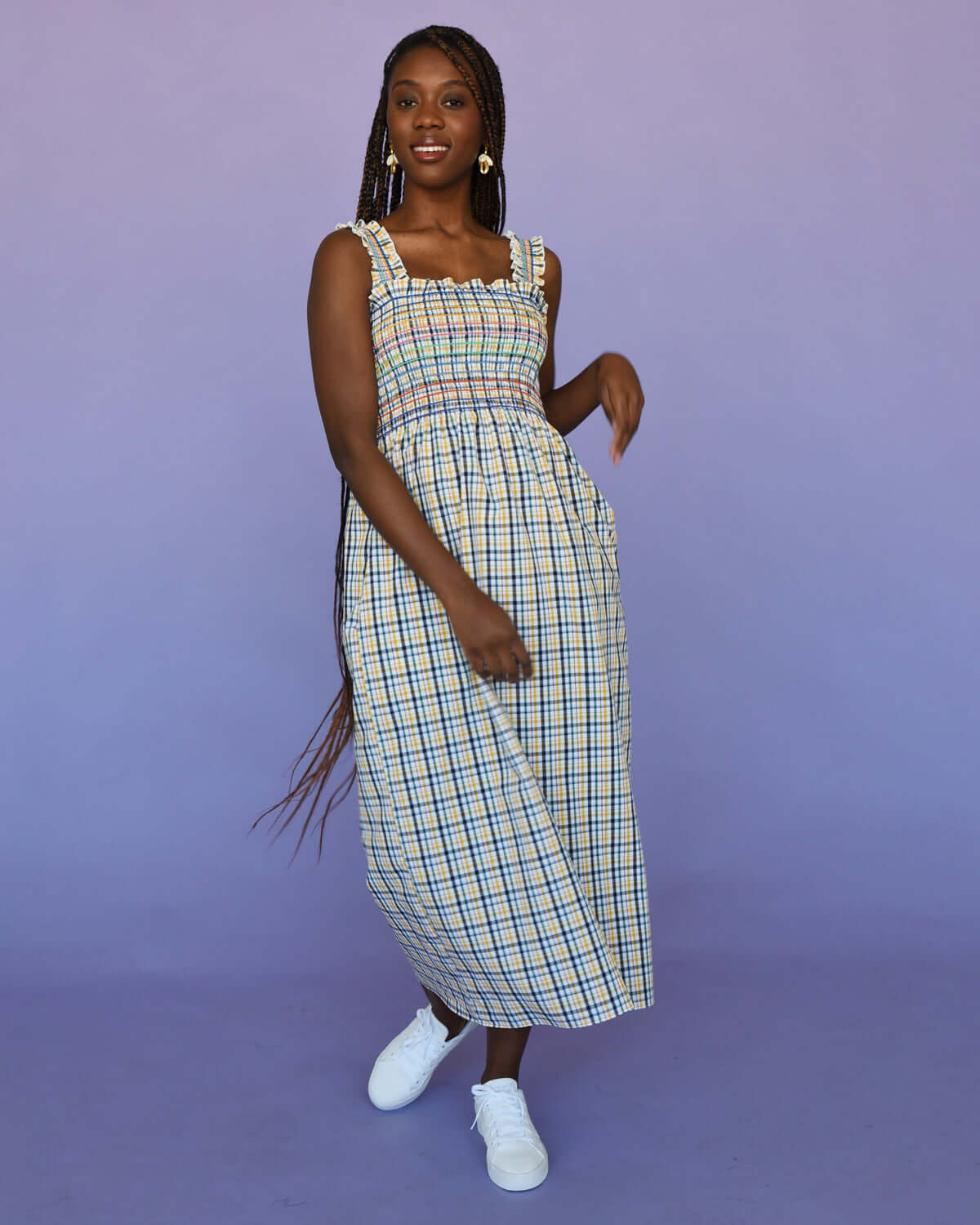 Upcycled Yellow Tattersal Cotton Sewing Project - Easy Smocked Dress