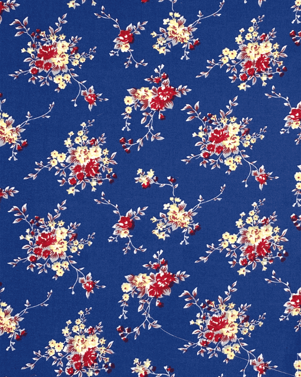 100% Cotton Fabric | Colorful Navy Floral Bouquet Fabric with Blue Yellow Red Flowers 56”W