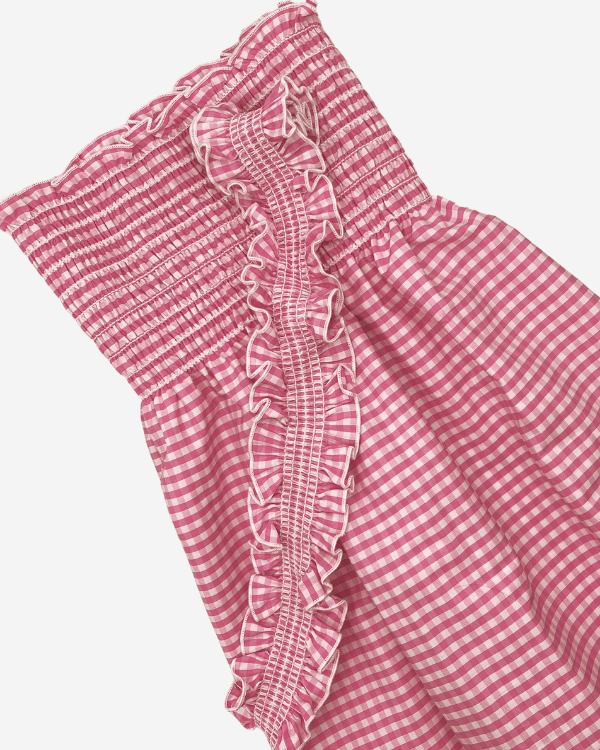 Girls Pink Gingham Smocked Shirred Fabric by the Yard  | 28” Long