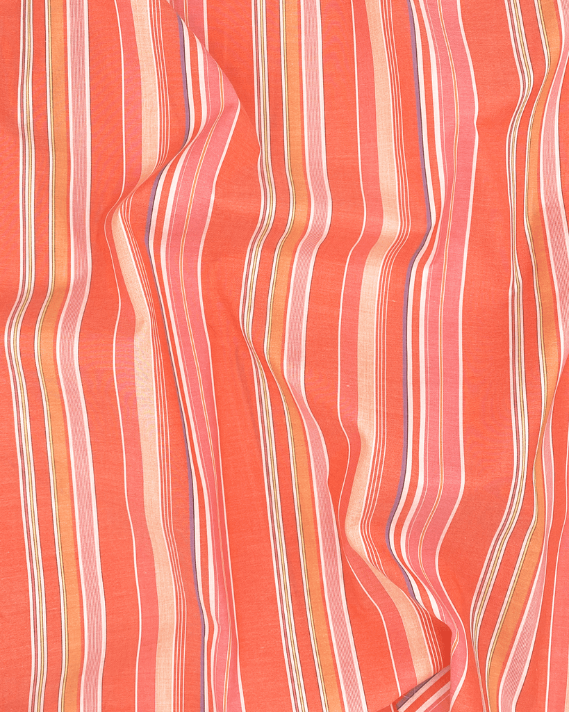 Lightweight orange multicolor stripe cotton fabric