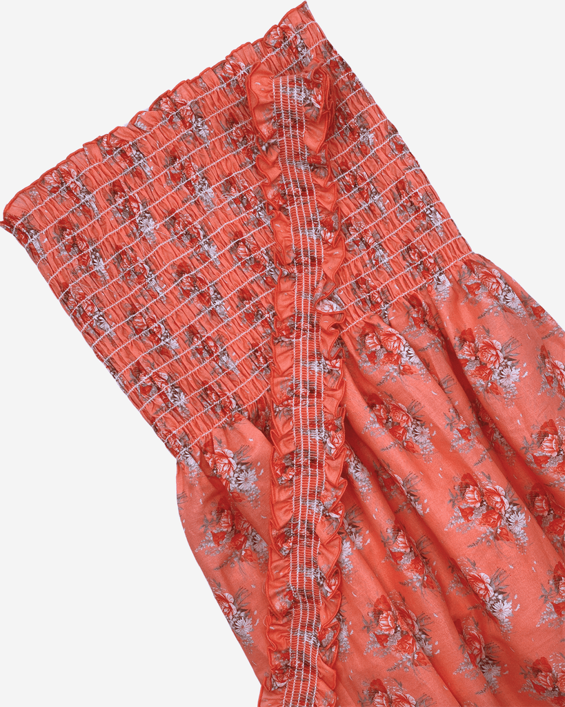 Smocked floral cotton fabric with gathered top in peach
