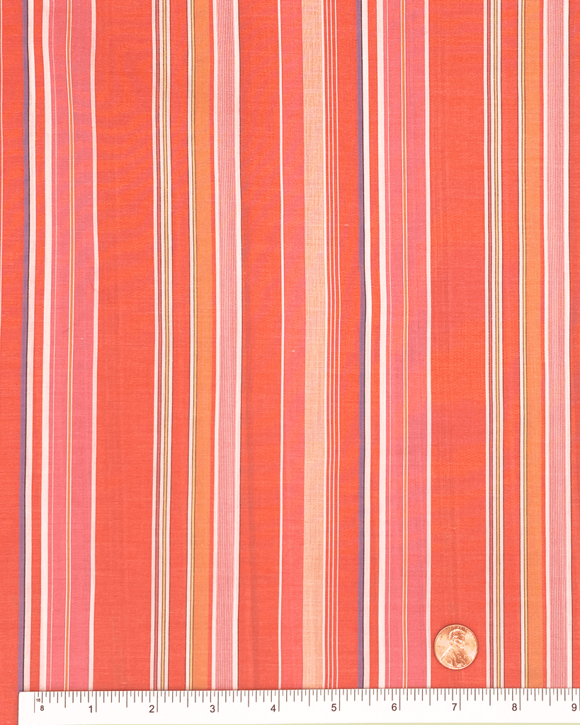 Yarn-dyed cotton fabric with orange pink and lilac stripes