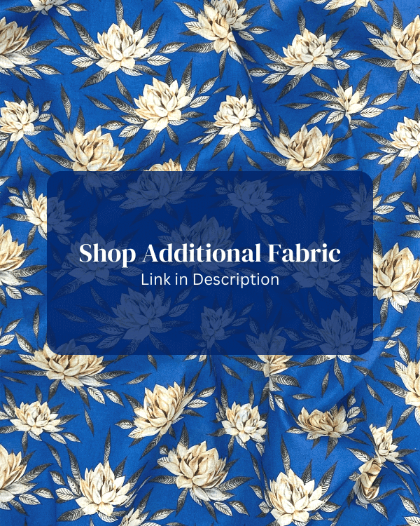 Blue Water Lily Floral Shirred Fabric by the Yard | Cotton 40”L