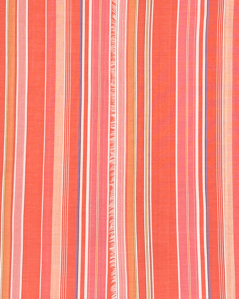 Multicolor Orange Stripe Cotton Fabric comparing the front and back of the fabric