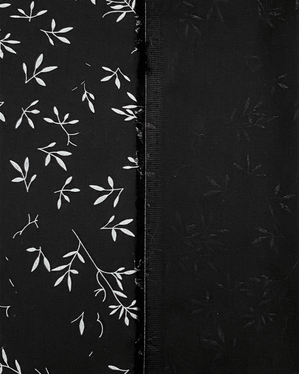 58"W Black White Scattered Stem and Leaves Floral Cotton Fabric