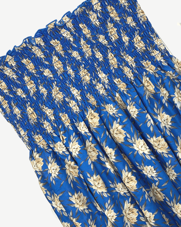 Blue Water Lily Floral Shirred Fabric by the Yard | Cotton 40”L