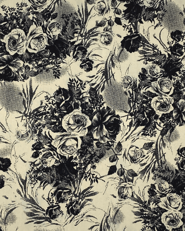 Beige Black Rose Toile Cotton Floral Fabric 56"W