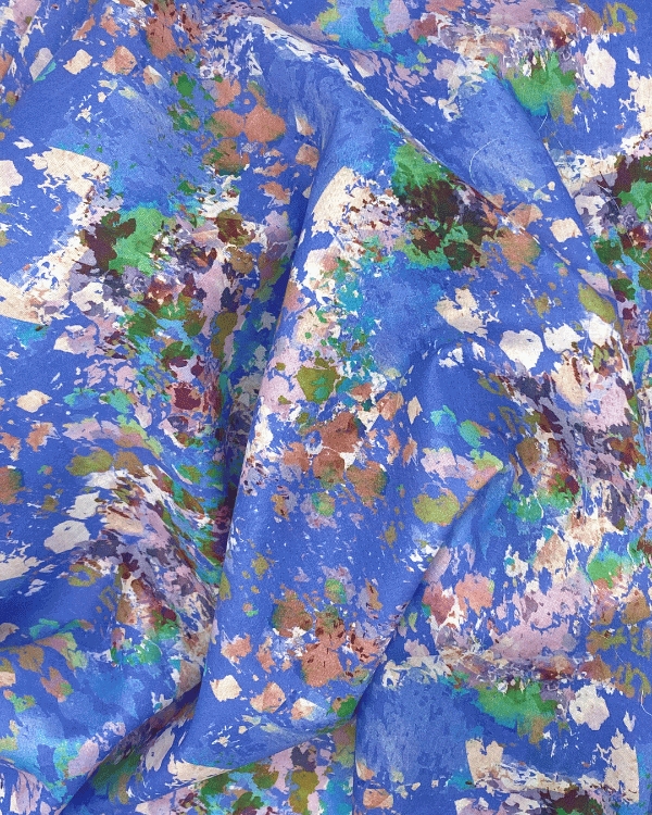 Abstract Blue Floral Fabric | Multicolor Painterly Cotton 58W
