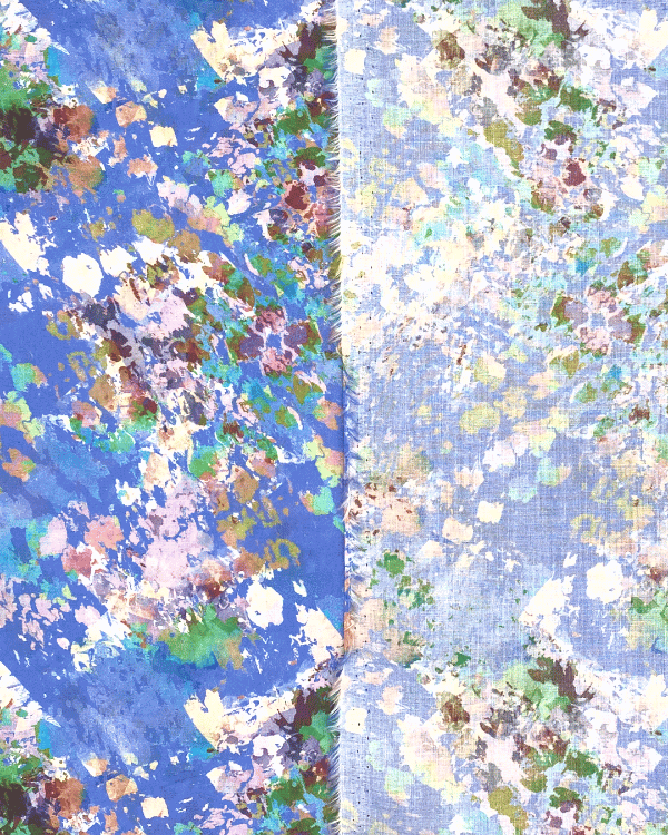 Abstract Blue Floral Fabric | Multicolor Painterly Cotton 58WThreadymade