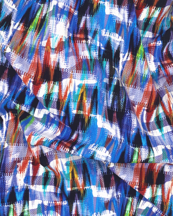 Abstract Blue Zig Zag Chevron Fabric | Multicolor Rayon 58W