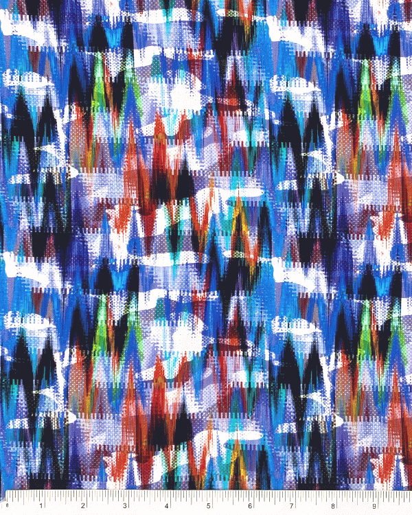 Abstract Blue Zig Zag Chevron Fabric | Multicolor Rayon 58WThreadymade