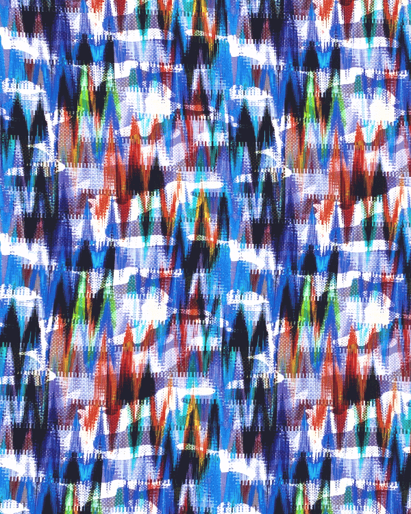 Abstract Blue Zig Zag Chevron Fabric | Multicolor Rayon 58W