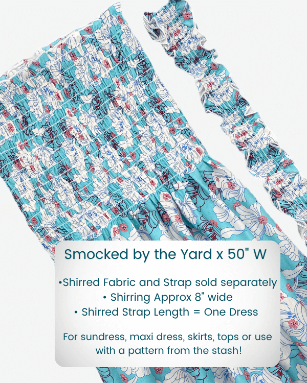 Art Deco floral shirred cotton with separate strap for sewing dresses