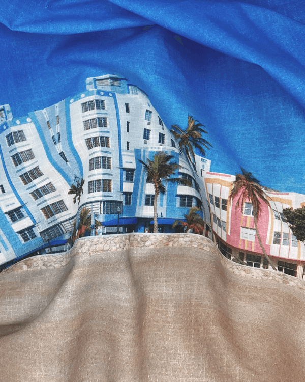 Seaside Border Print on Sky Blue Cotton Slub Fabric 55" WideThreadymadeThreadymade