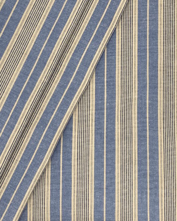 Chambray Blue Striped Cotton Fabric – Retro Charm, Modern VersatilityDressmaking dreams, nostalgic tailoring, and retro DIY projects start here! Lightweight chambray blue striped cotton fabric, perfect for apparel, home decor, and crafts. Deadstock & sust