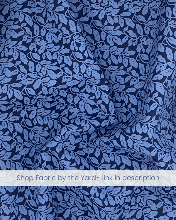 Blue Leaf Printed Cotton Fabric by the Yard