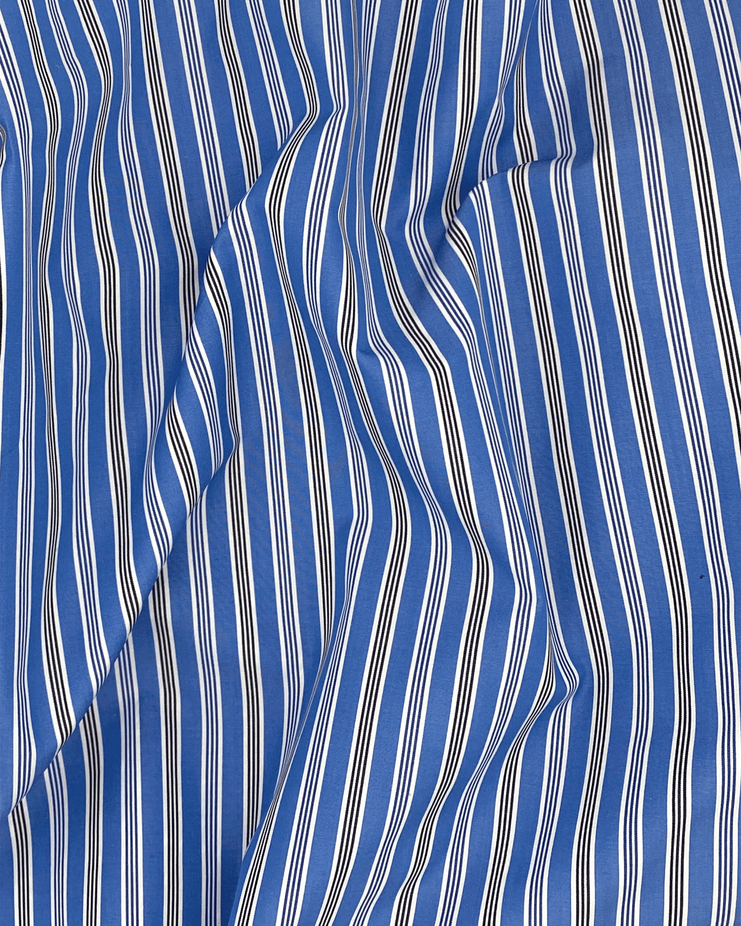 Blue White Stripe Cotton Fabric – Preppy Tailored Look – 58