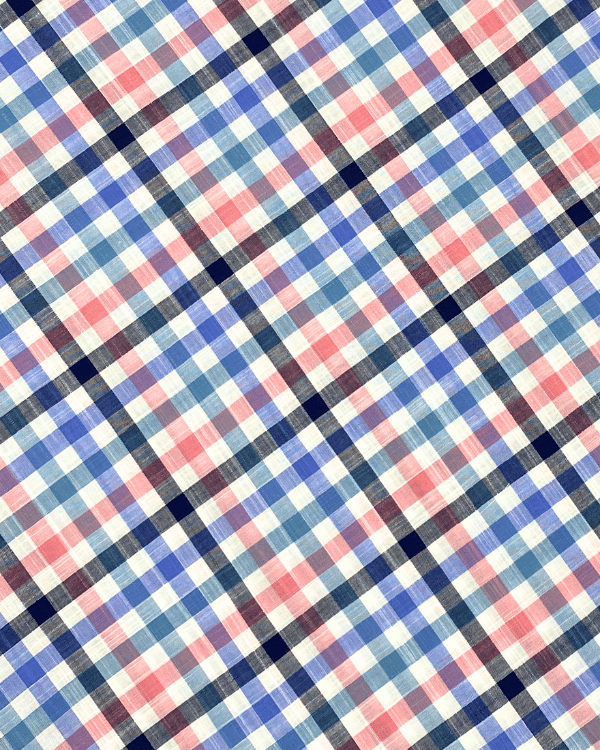 White Blue Pink Multi Color Cotton Slub Plaid Fabric 58WBrighten your sewing with our multi-color cotton slub plaid! At 58" wide, it's perfect for vibrant dresses or chic button-ups.Threadymade