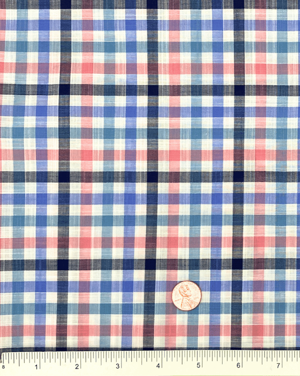 White Blue Pink Multi Color Cotton Slub Plaid Fabric 58WBrighten your sewing with our multi-color cotton slub plaid! At 58" wide, it's perfect for vibrant dresses or chic button-ups.Threadymade