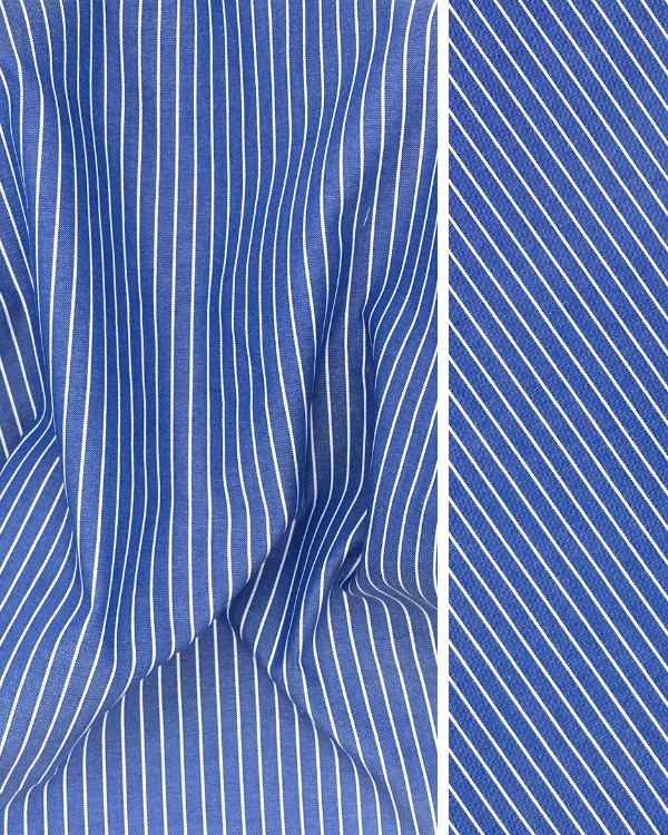 Thin Blue and White Stripe Cotton Fabric | Pinpoint 62”Threadymade