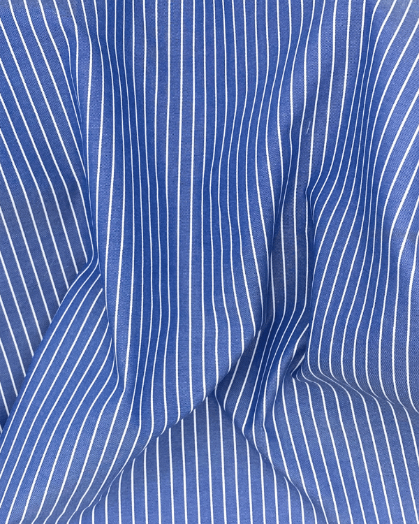 Thin Blue and White Stripe Cotton Fabric | Pinpoint 62”Threadymade