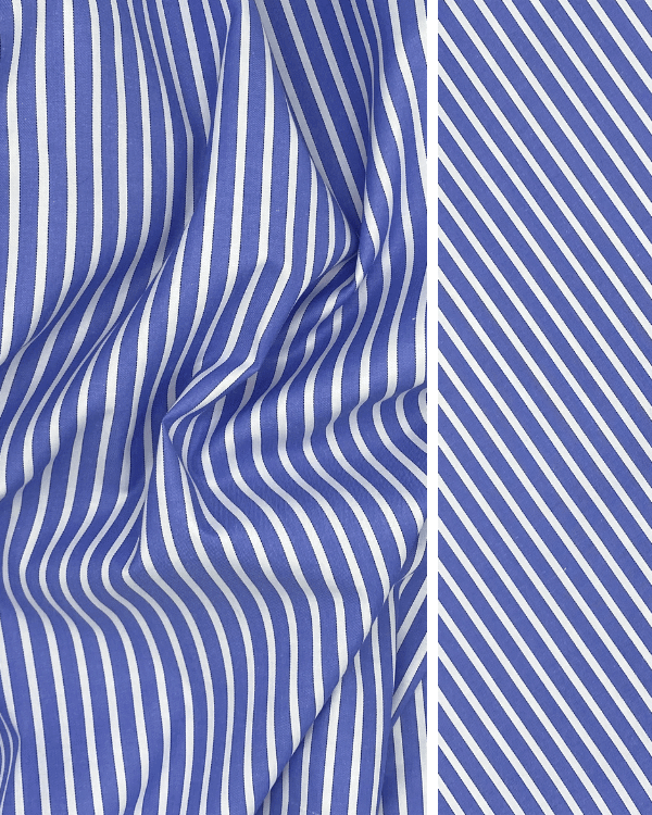 Blue and White Stripe Cotton Twill Shirting Fabric 58WBlend smart with style! Our blue-and-white cotton twill fabric is perfect for chic shirtdresses or dramatic DIY decor creations.Threadymade