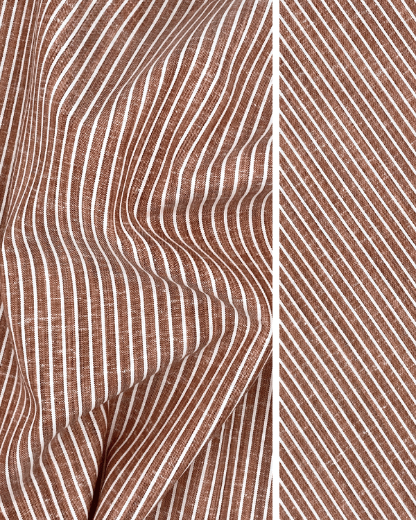 Brown White Pencil Stripe Fabric | Linen Look Cotton Slub 58”