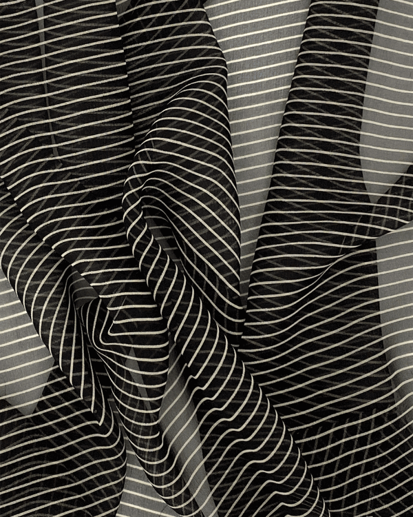 Black White Stripe Silk Georgette Fabric | 44W