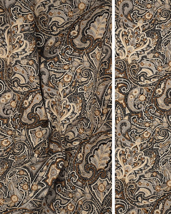 Black & Brown Paisley Cotton Shirting Fabric | 44” Wide | Premium Material for SewingPaisleyThreadymade