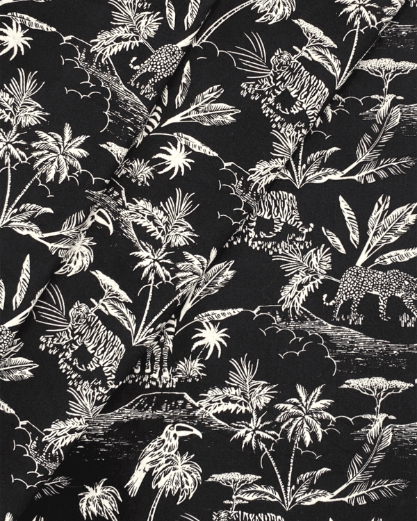 Black White Jungle Safari Toile De Jouy Fabric | Cotton 58