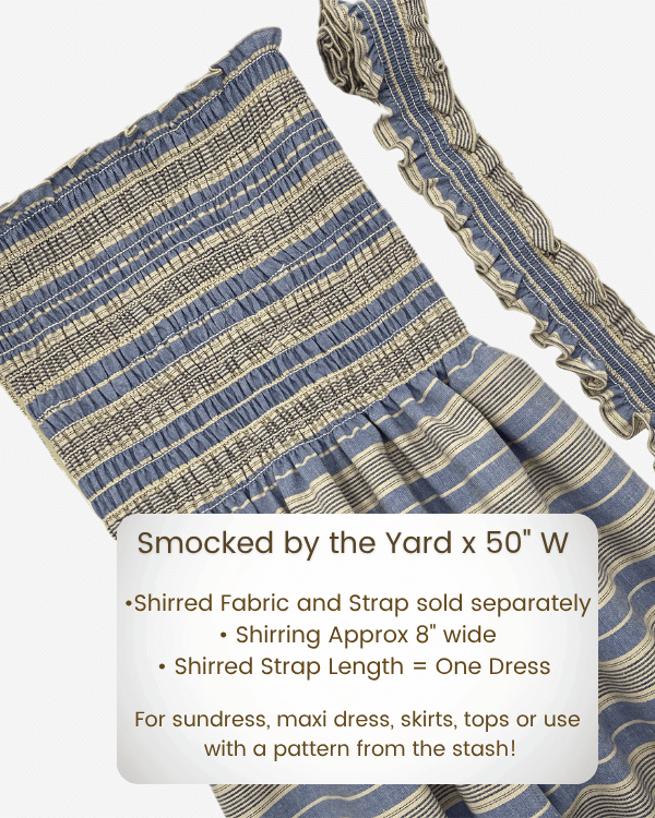 Blue stripe fabric with shirring, 50” wide