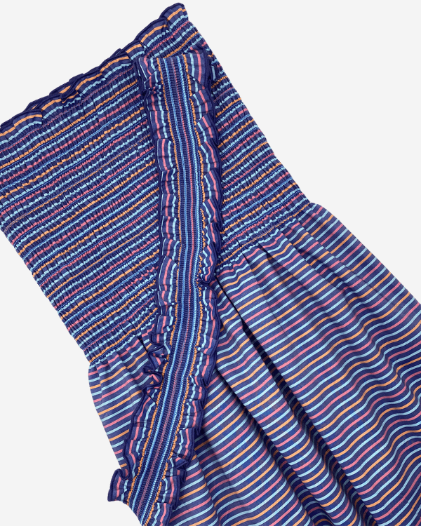 Pre-shirred rainbow stripe cotton fabric with matching strap