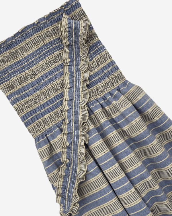 Pre-shirred stripe fabric with ruffle strap