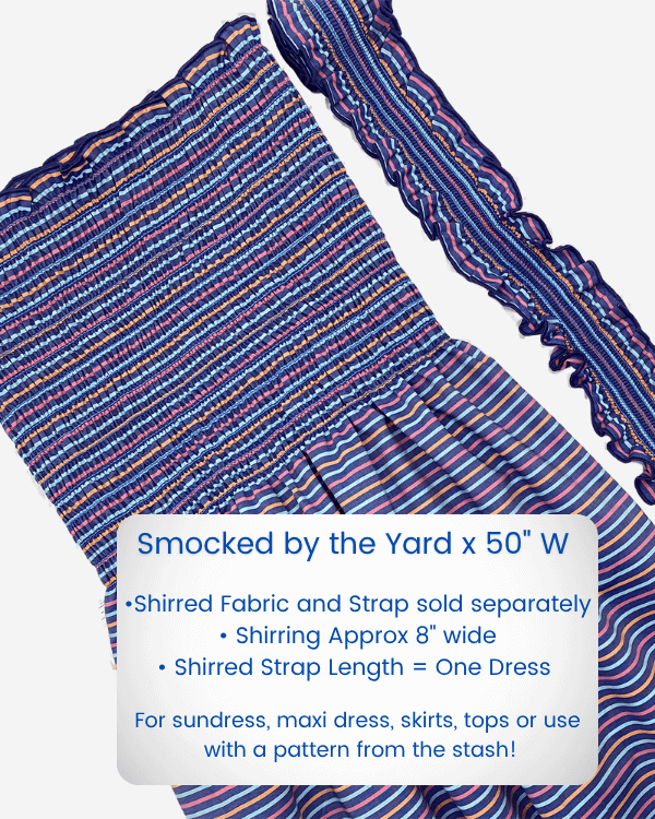 Shirred fabric shown with optional strap (sold separately)
