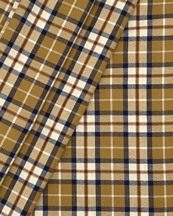 Camel Brown Plaid Fabric | Multicolor Cotton Tartan Twill 58W