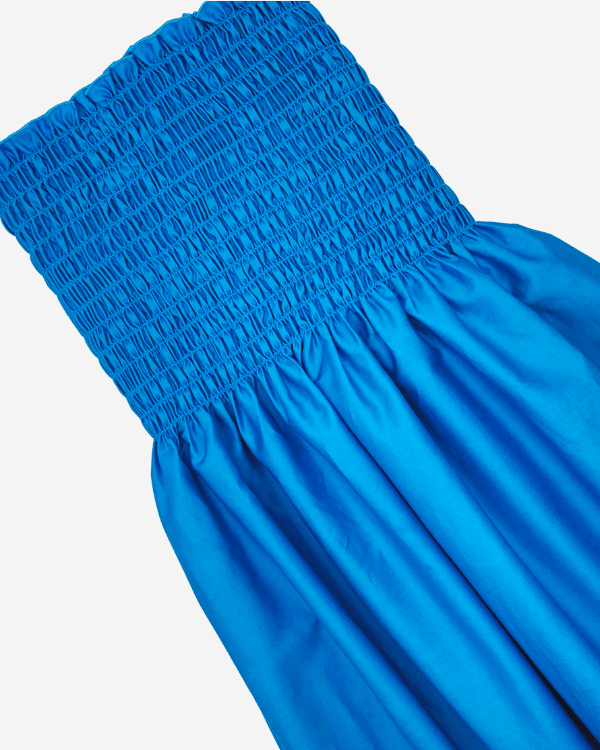 Cerulean Blue Cotton Sateen Smocked Shirred Fabric by the Yard  | 42” Long