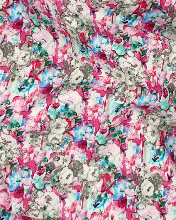Colorful Blue Pink Floral Fabric | Multicolor Cotton Shirting 58W