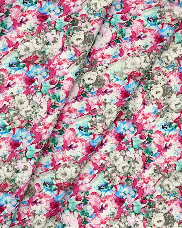 Colorful Blue Pink Floral Fabric | Multicolor Cotton Shirting 58W