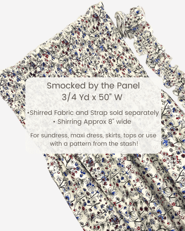 Cream and multicolor floral cotton fabric with shirring – sold by the yard