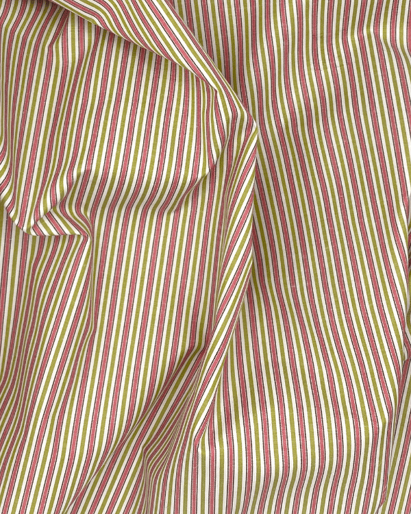 Crisp Peach Green Stripe Fabric | Poly Cotton Shirting