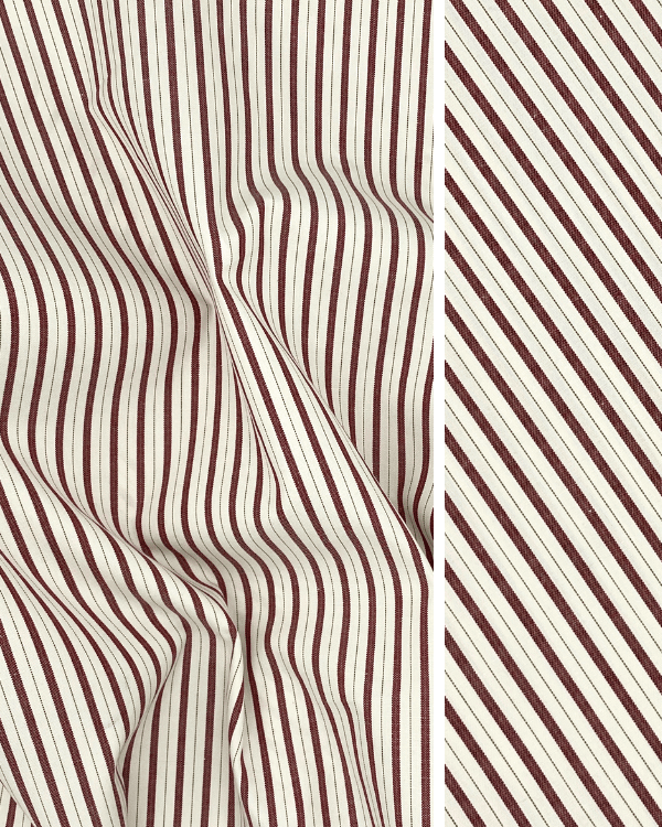 Dark Red Beige Pinpoint Stripe Fabric | Yard Dye Cotton ShirtingDiscover the charm of Dark Red Beige Stripe fabric—perfect for shirts or decor. Classic style with a cheeky twist! Ideal for those who love fun sophistication.Threadymade